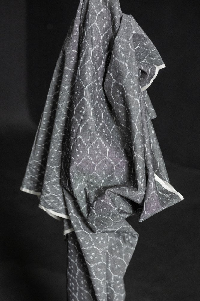grey white pattern indian ikat cotton