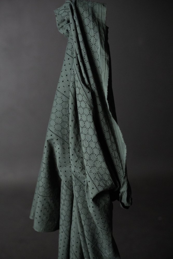 green eyelet embroidered cotton fabric