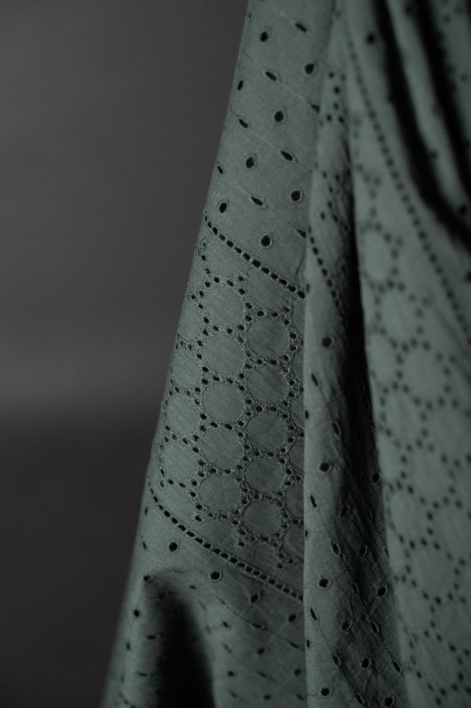 green eyelet embroidered cotton fabric