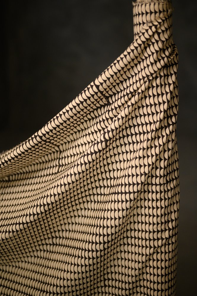 Indian Block Print Cotton - Black Semi Circle