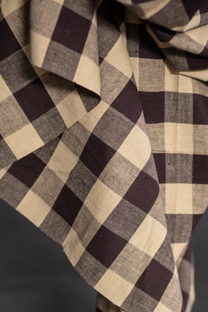 brown cotton gingham fabric