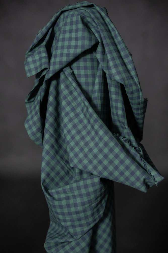 Blue Green Cotton/Linen Gingham Fabric
