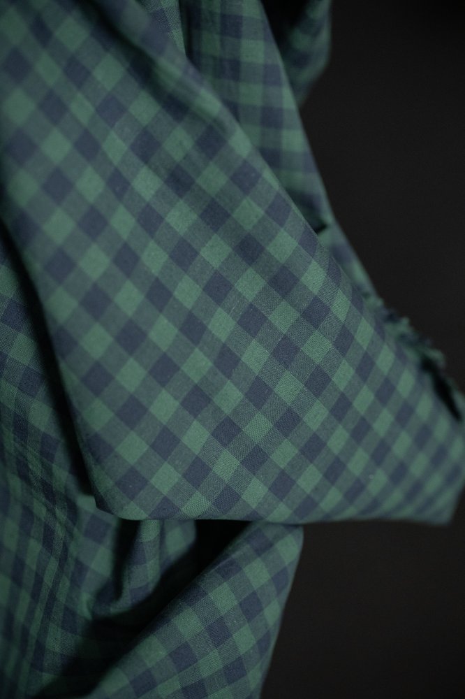 Blue Green Cotton/Linen Gingham Fabric