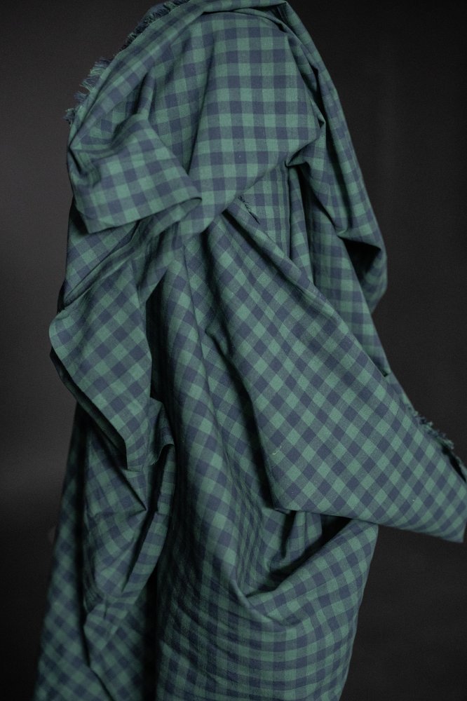 Blue Green Cotton/Linen Gingham Fabric