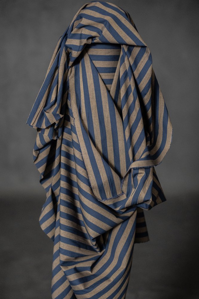 Blue Green Cotton Linen Stripe