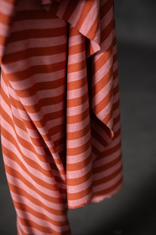 Red Pink Cotton Linen Stripe
