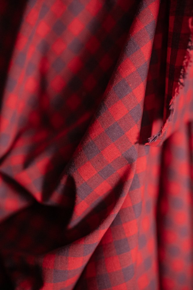 Red Gingham Cotton Linen Fabric