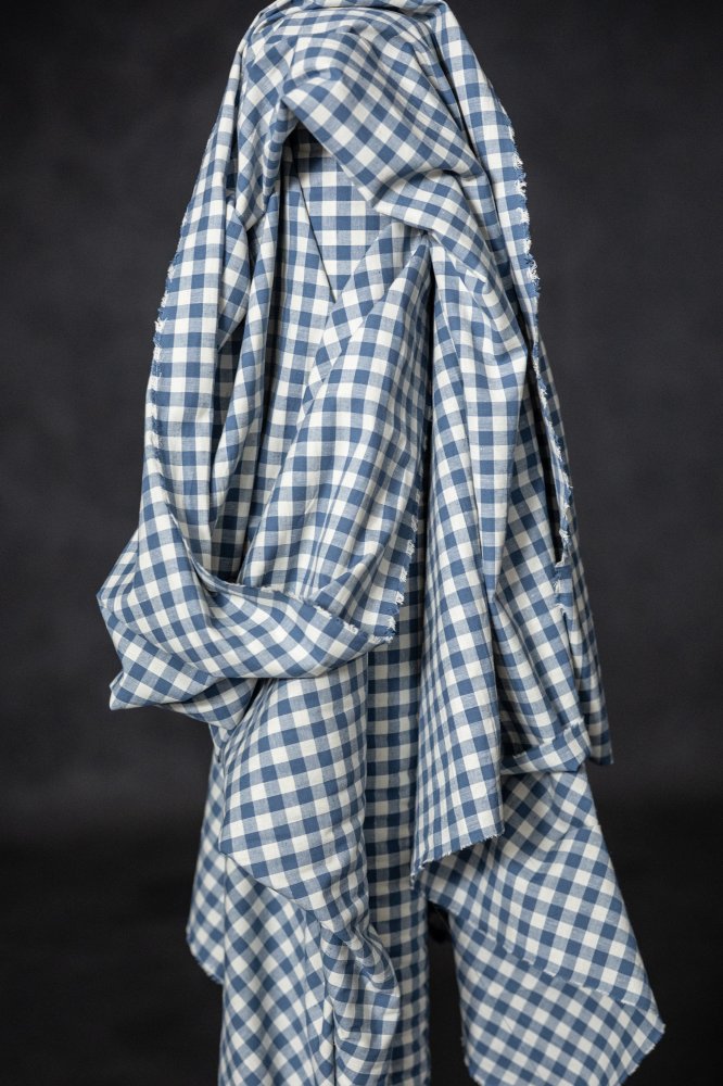 blue gingham cotton linen fabric 