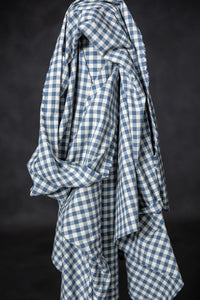 blue gingham cotton linen fabric 