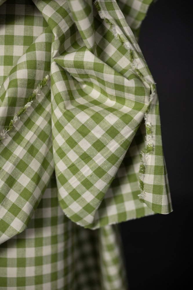 green gingham check fabric 