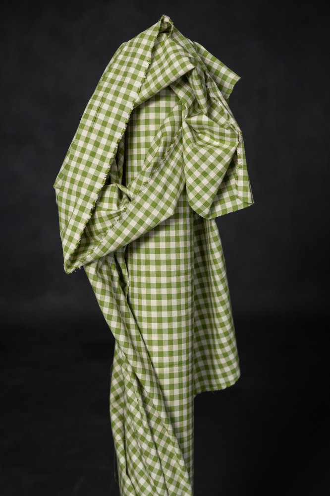 green gingham check fabric 