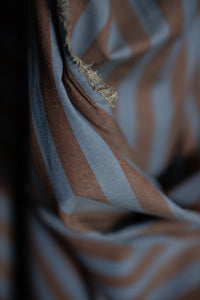 Blue Brown Cotton Linen Stripe