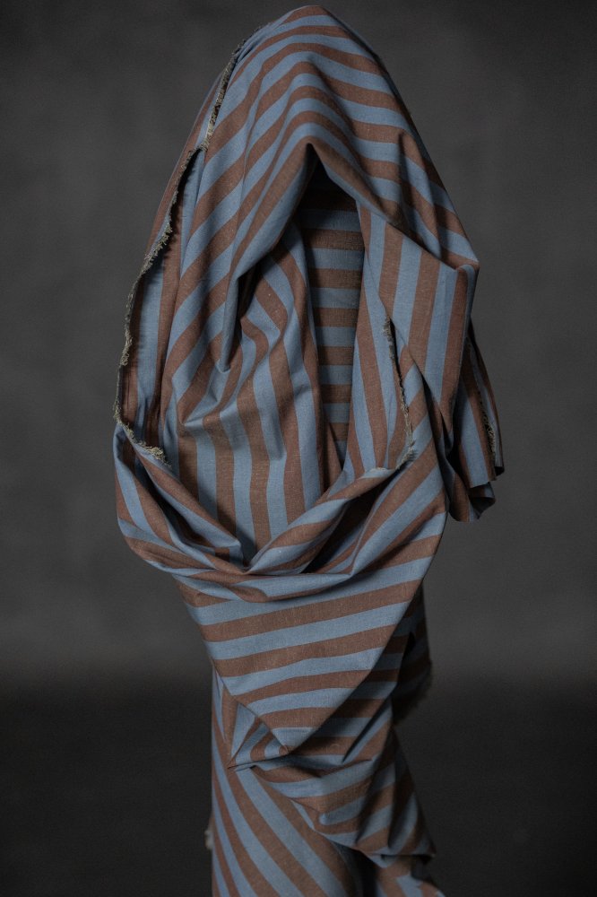 Blue Brown Cotton Linen Stripe