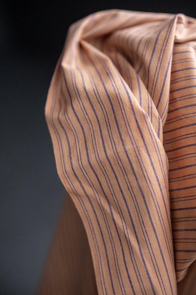 pink blue stripe handweave cotton