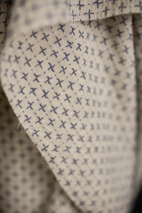 cream navy cross stitch fabric