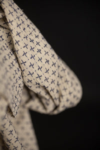 cream navy cross stitch fabric