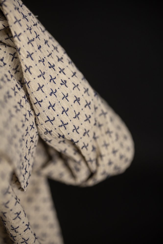 cream navy cross stitch fabric