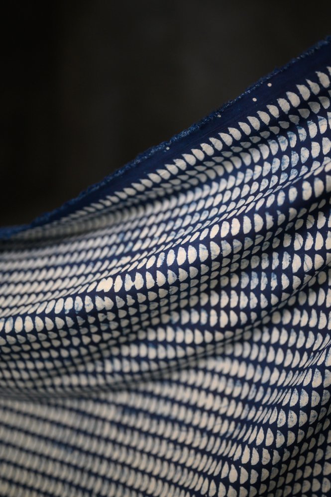 Indian Block Print Cotton - Indigo Semi Circle