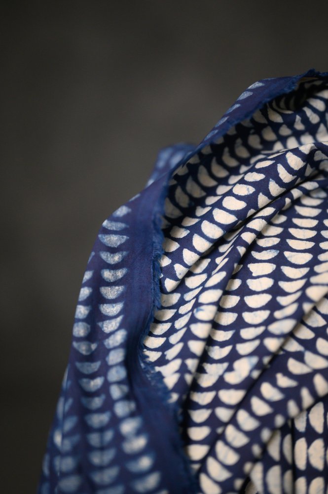 Indian Block Print Cotton - Indigo Semi Circle