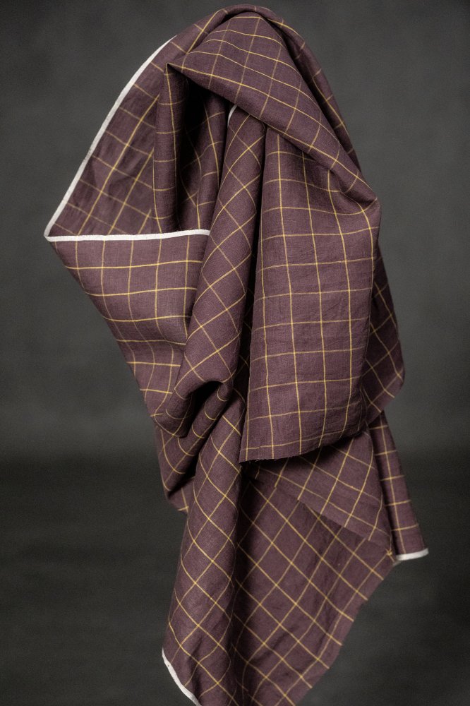 purple check handwoven linen