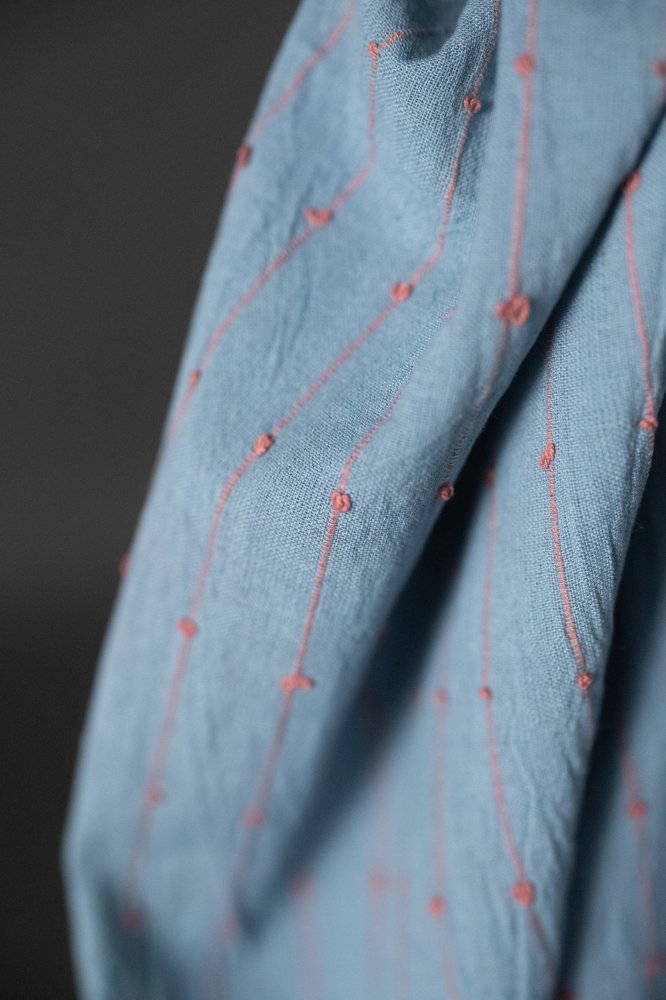 fine Indian blue cotton with coral loops fabric
