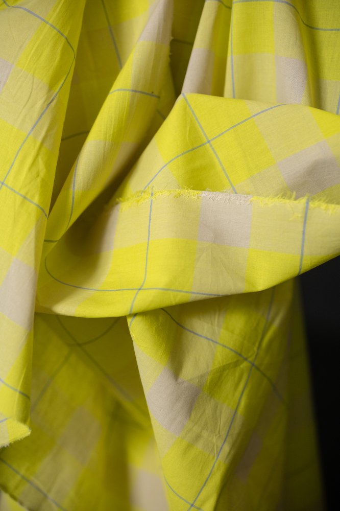 yellow check sheer cotton fabric