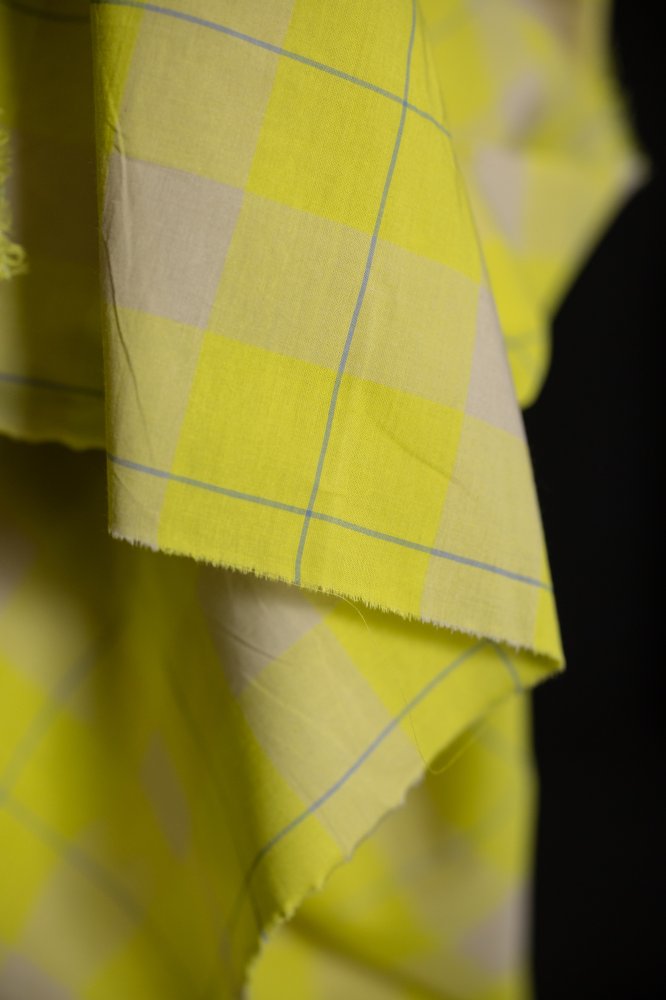 yellow check sheer cotton fabric