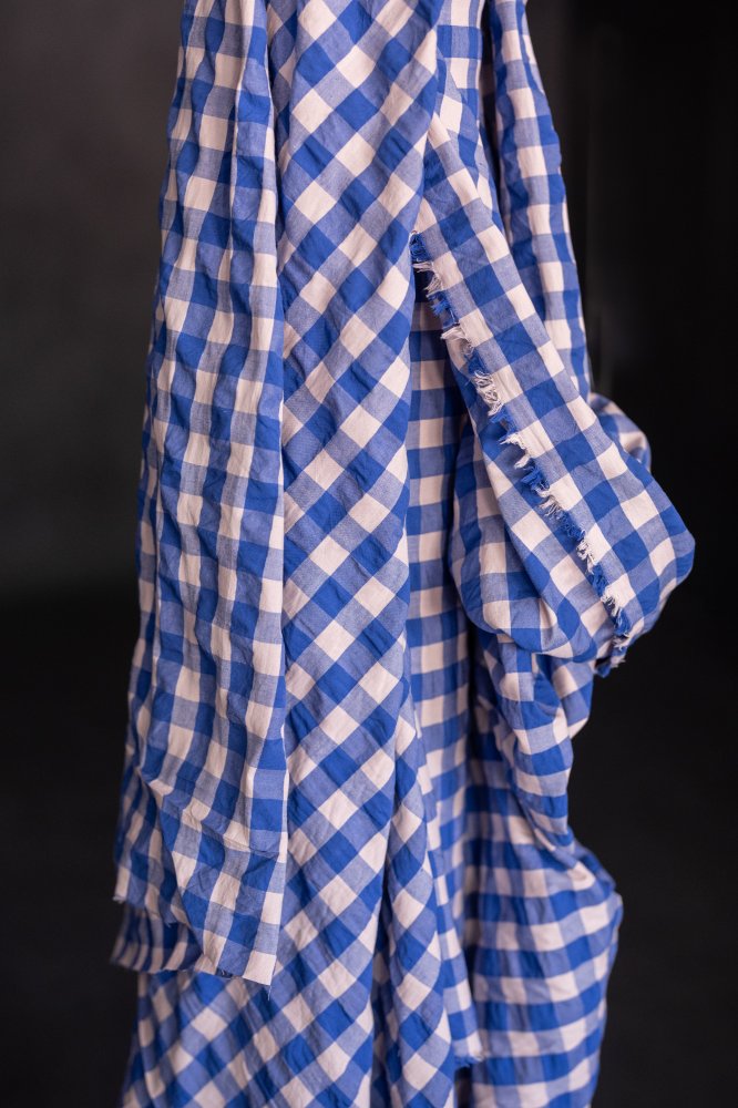 blue pink cotton seersucker gingham