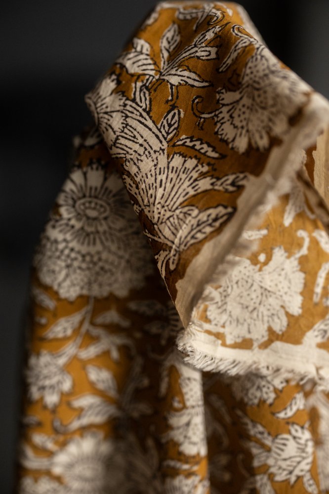 yellow hand block print fabric