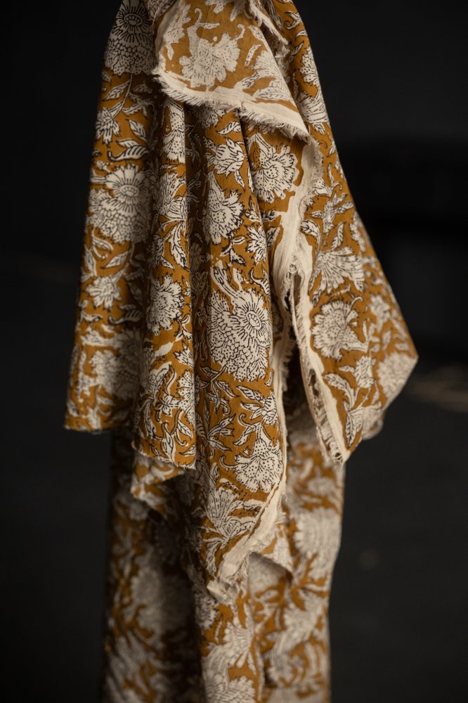 yellow hand block print fabric