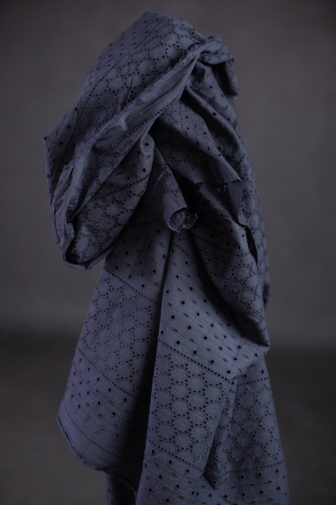 Broderie Anglaise Indian Cotton - Navy Eyelet
