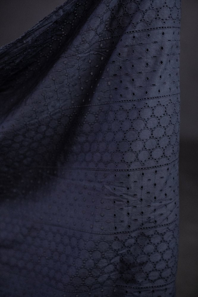 Broderie Anglaise Indian Cotton - Navy Eyelet