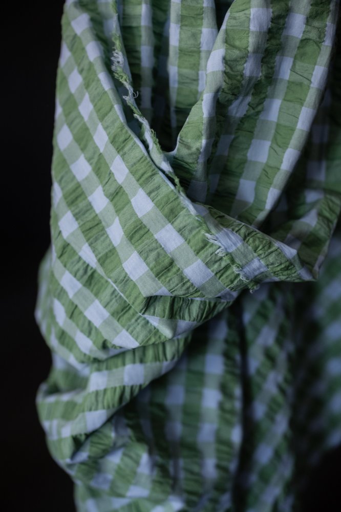 blue green seersucker cotton gingham