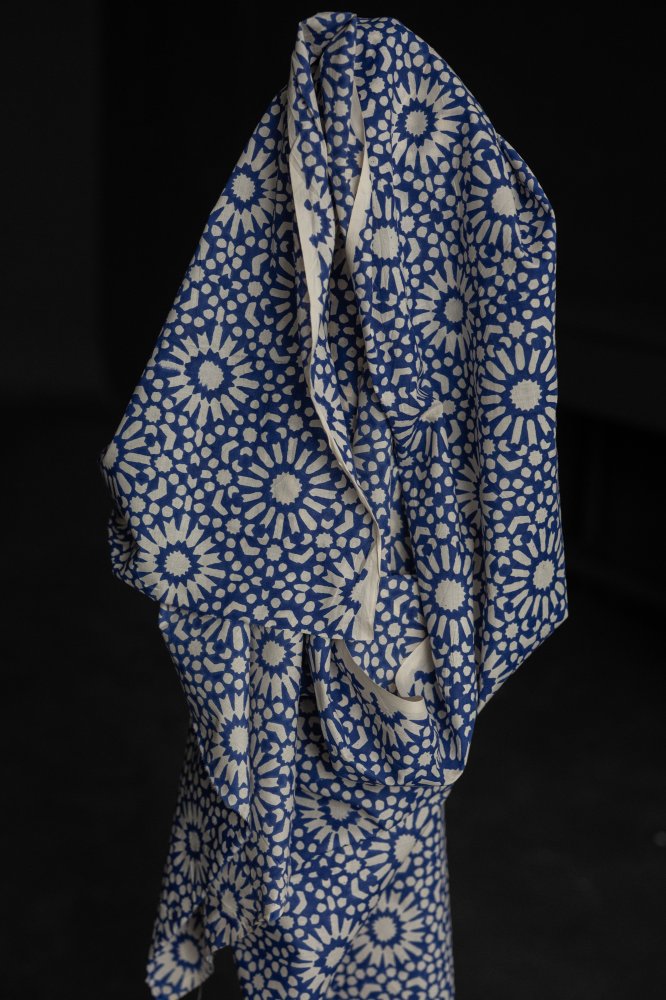 blue block print cotton