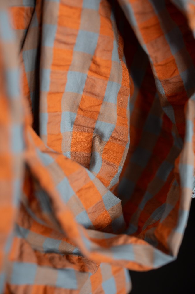 orange blue cotton gingham seersucker