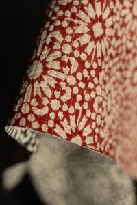 quilted red black block print fabric 
