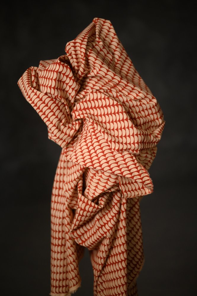 Indian Block Print Cotton - Red Semi Circle