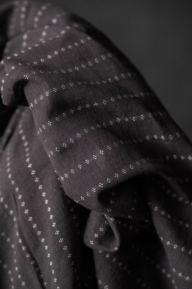 ditsy stripe handloom Indian cotton fabric in charcoal grey