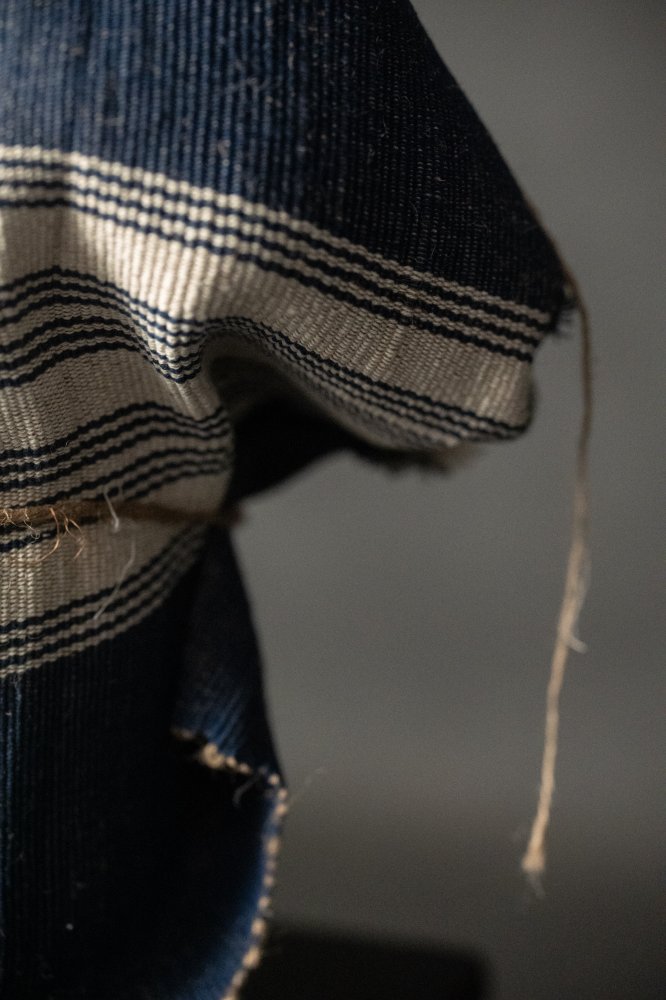navy and white striped jute runner