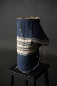 navy and white striped jute runner