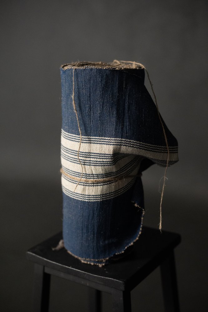 navy and white striped jute runner