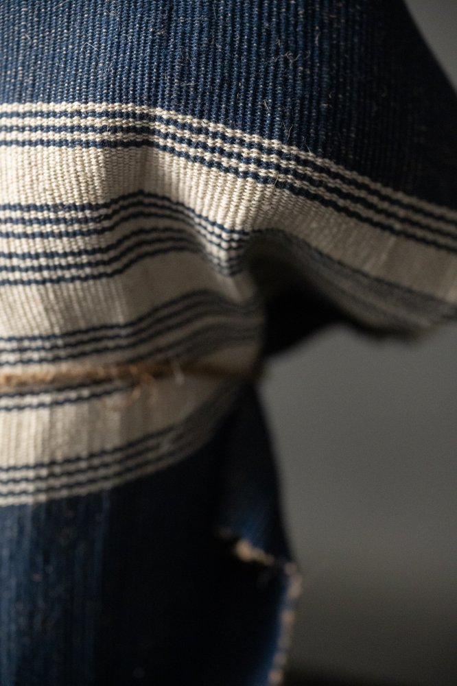 navy and white striped jute runner