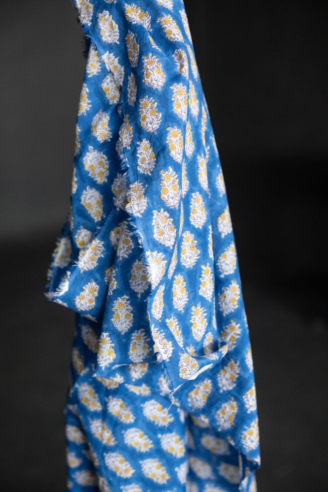 Indian Block Print Cotton - Sapphire Blossom