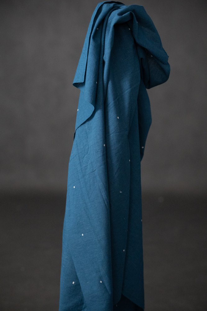 Indigo blue handwoven Indian cotton with white flowers