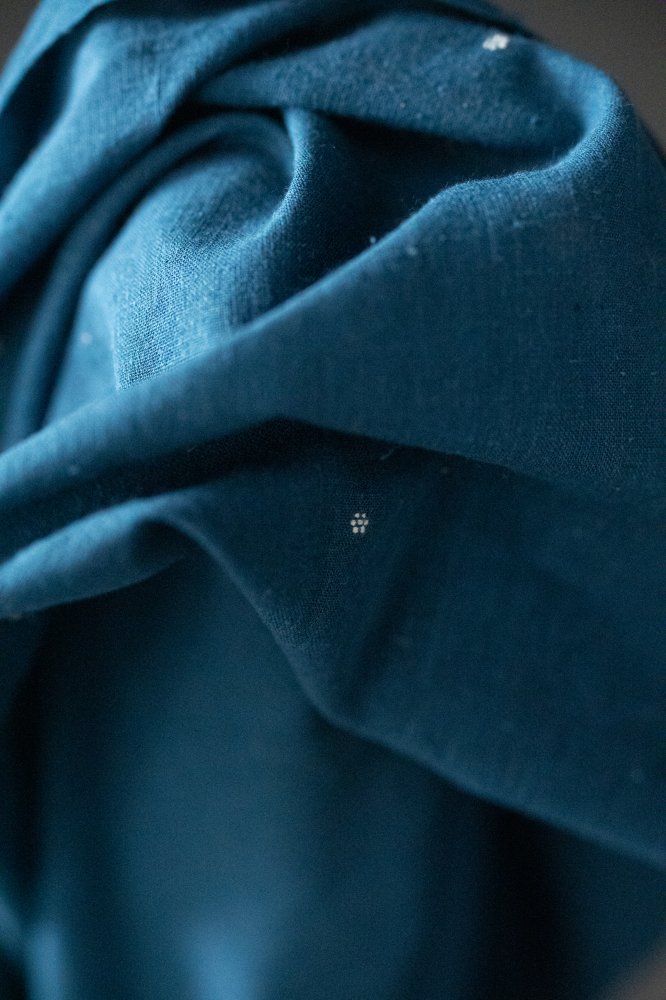 Indigo blue handwoven Indian cotton with white flowers