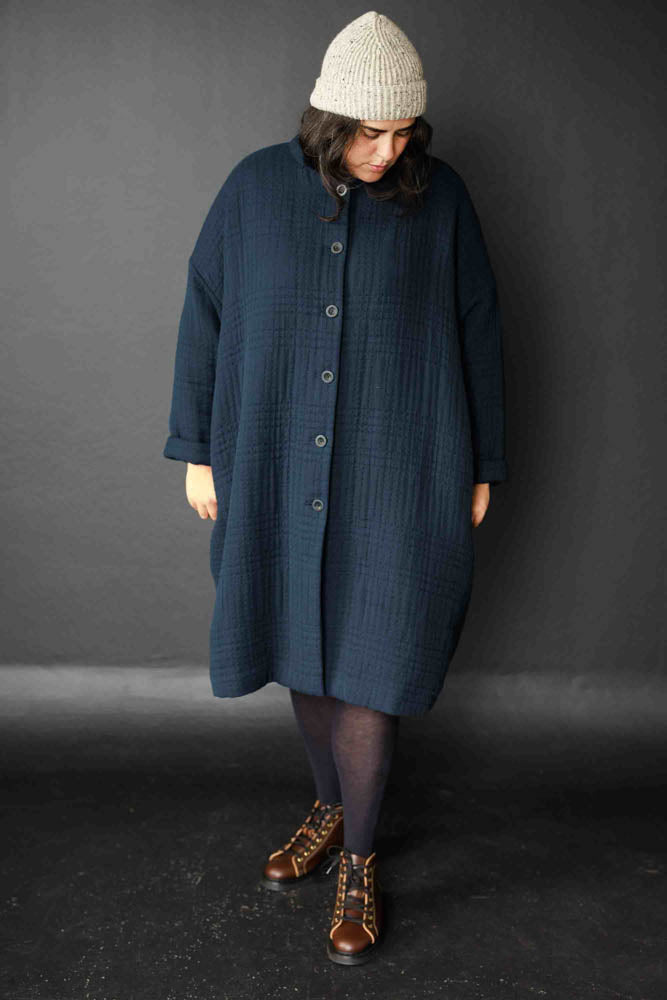 Quilted Jacquard Cotton - Soft Stitch Navy