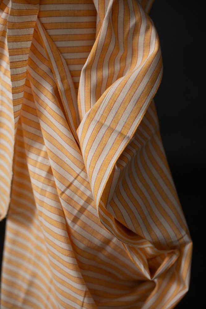 orange and ecru stripe handloom cotton fabric