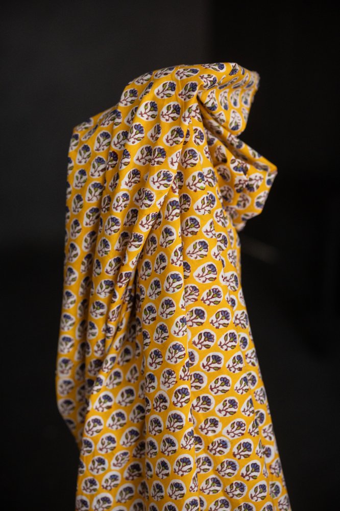 yellow block print fabric