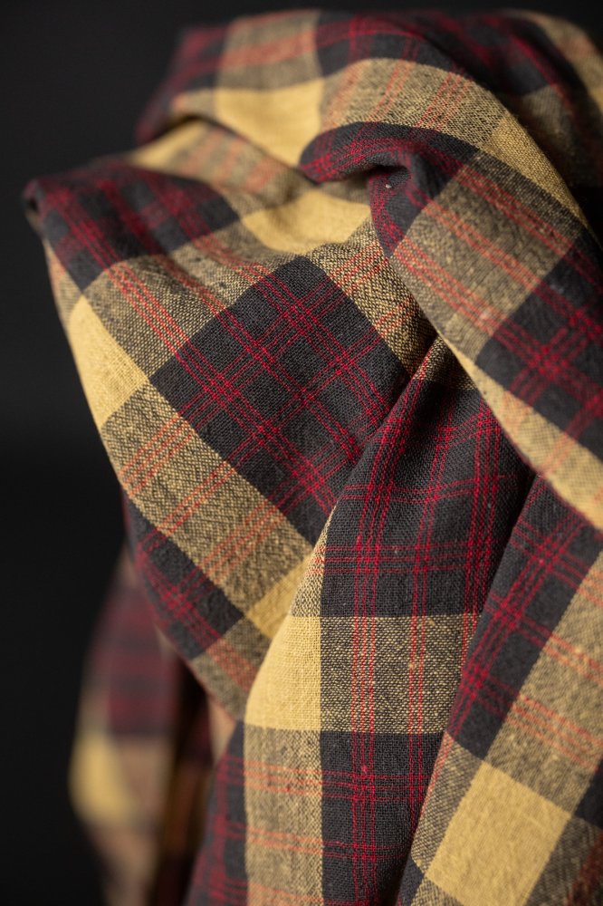 handwoven cotton check fabric in autumn tones