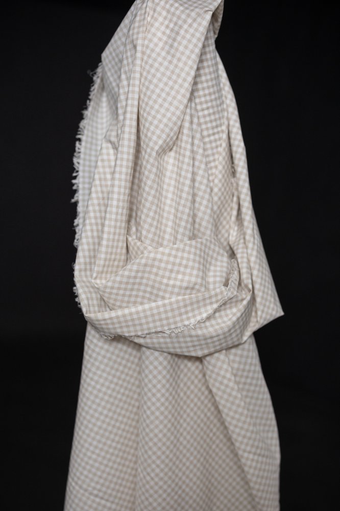 cream white gingham check fabric